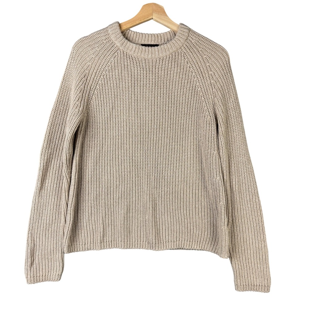 Quince Organic Cotton Fisherman Crew Sweater Oatmeal Beige Small Long Sleeve